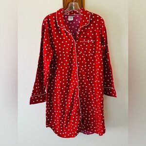 Lands' End Red Polka Dot 100% Cotton Soft Flannel Like Nightshirt Size XL Y2K